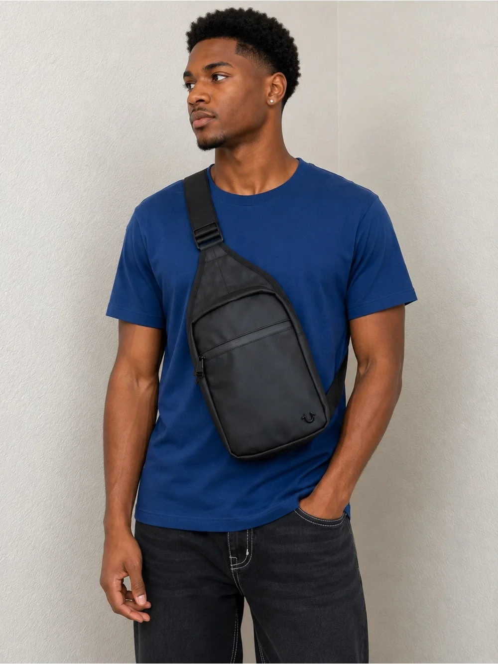 True Religion Designer Sling Crossbody Bag Black Jody 2.0 Travel